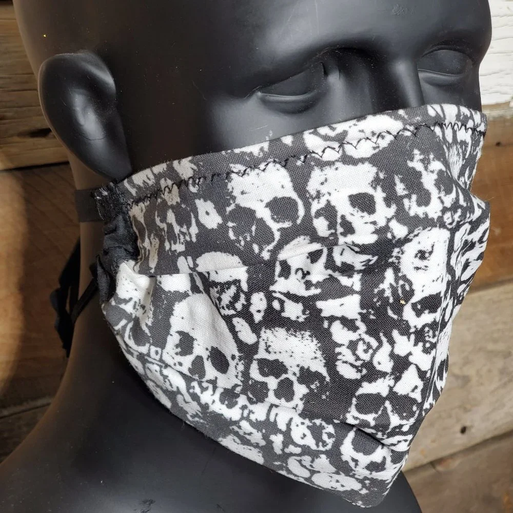 Pile of White Skulls on Black - Cloth Face Mask with Filters